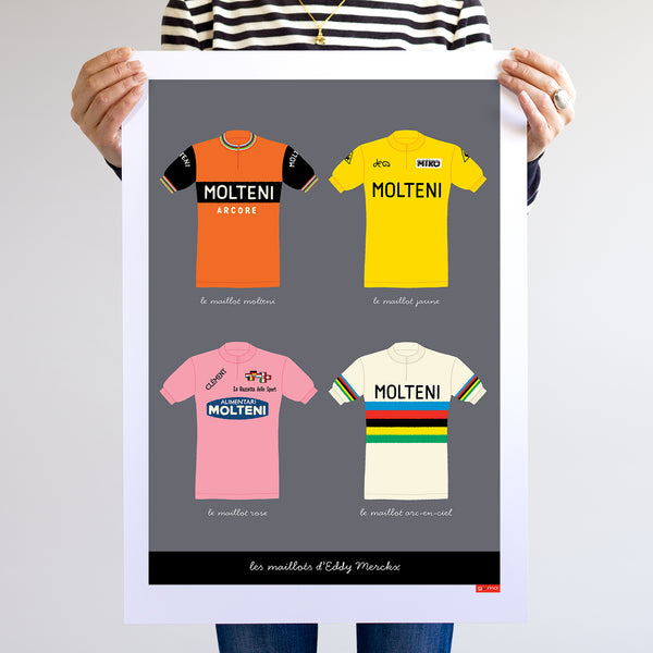 Eddy Merckx retro jerseys poster. Size, A2 unframed