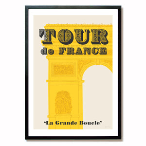 Tour de France poster, Arc de Triomphe, size A2 shown in a black frame