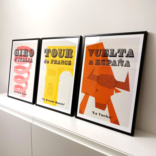 Set of Three Framed Cycling Grand Tours Prints