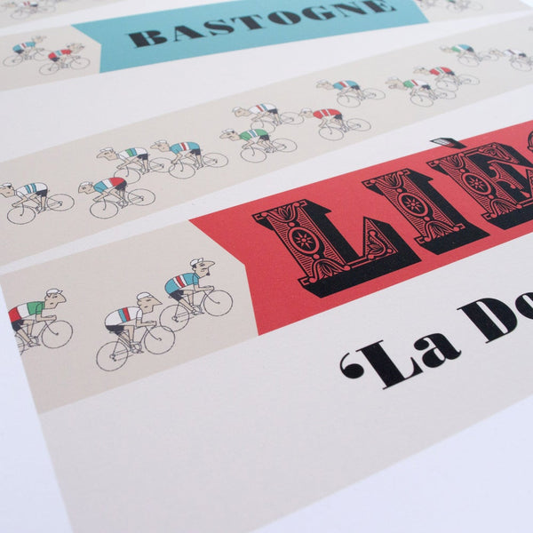 Detail of Illustration in Liege Bastogne Liege Cycling Monuments Print