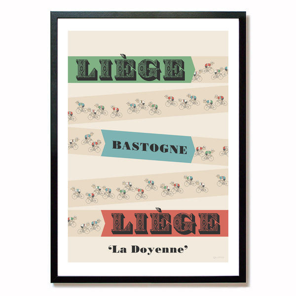 Liege-Bastogne-Liege Cycling Art Print Framed on Wall