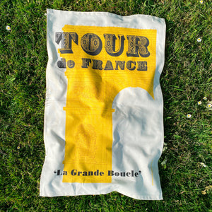 Cycling Grand Tour natural cotton tea towel, Tour de France, on grass