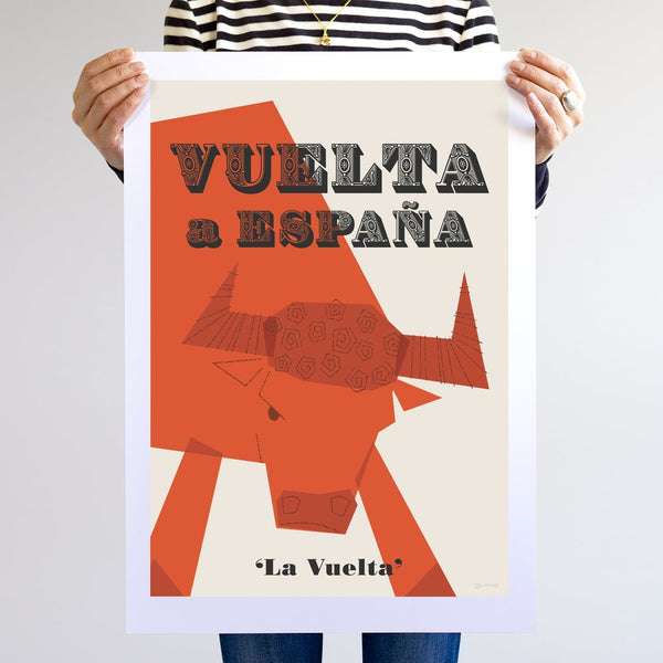 Vuelta Cycling Poster, in orange and black unframed, size A2.
